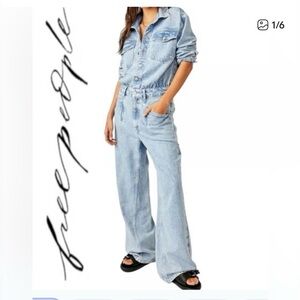 Free People “Touch The Sky” Light Blue Women's Denim Jumpsuit